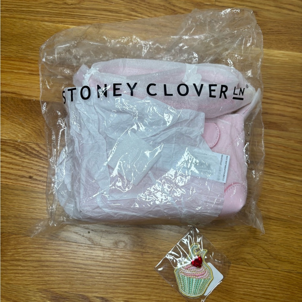 Stoney Clover Lane pink velour quilted pouchette